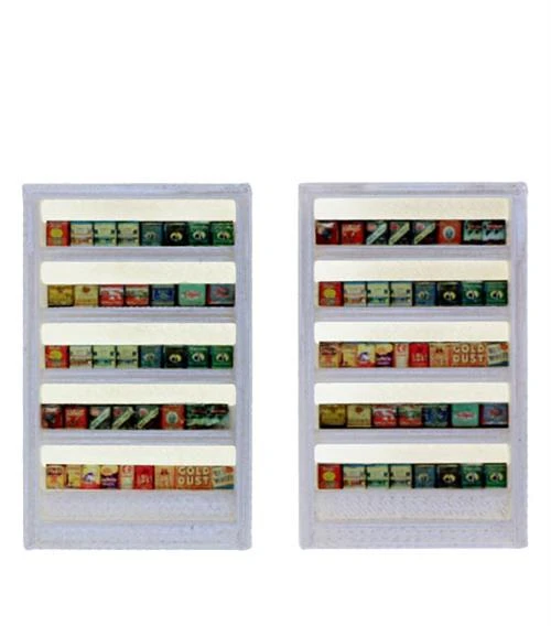 HO Scale Detail Interior Merchant Shelving With Goods For Sale, Finished 3 HO Scale Detail Interior Merchant Shelving With Goods For Sale, Finished