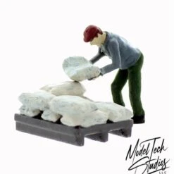 N Scale People, Sack Stacking Worker With Sacks Set Finished