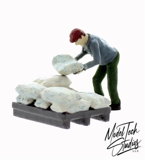 N Scale People, Sack Stacking Worker With Sacks Set Finished 3 N Scale People, Sack Stacking Worker With Sacks Set Finished