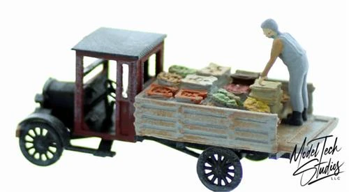 HO Scale Vehicles, 1920's Era Fruit - Produce Truck With Worker Finished Set 3 HO Scale Vehicles, 1920's Era Fruit - Produce Truck With Worker Finished Set