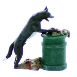 HO Scale Trash Can With Dog Digging Out Garbage Finished Detail