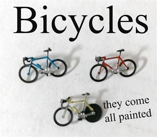 HO Scale BICYCLES 3 Pack Painted 3 HO Scale BICYCLES 3 Pack Painted