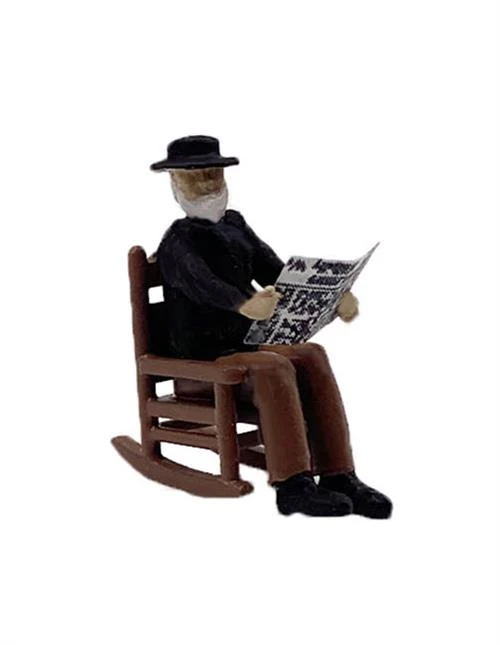 O Scale People, Old Man In Rocking Chair Reading Paper Finished 3 O Scale People, Old Man In Rocking Chair Reading Paper Finished