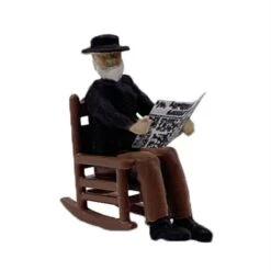 HO Scale People, Old Man In Rocking Chair Reading Paper Finished