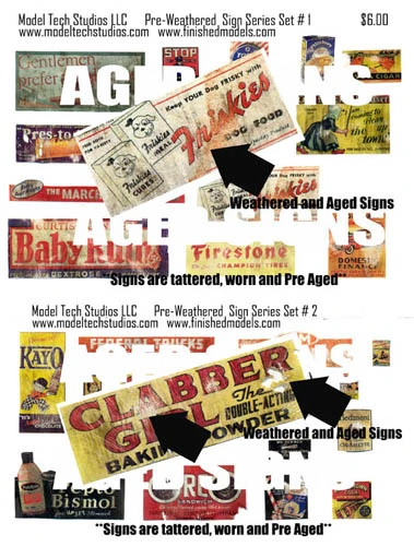 This N Scale Detail Advertising Signs, Old, Tattered & PRE WEATHERED, Variety Set 1 & 2 3 This N Scale Detail Advertising Signs, Old, Tattered & PRE WEATHERED, Variety Set 1 & 2