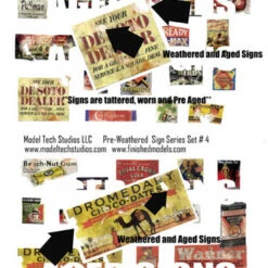 N Scale Detail Advertising Signs, Old, Tattered & PRE WEATHERED, Variety Set 3 & 4