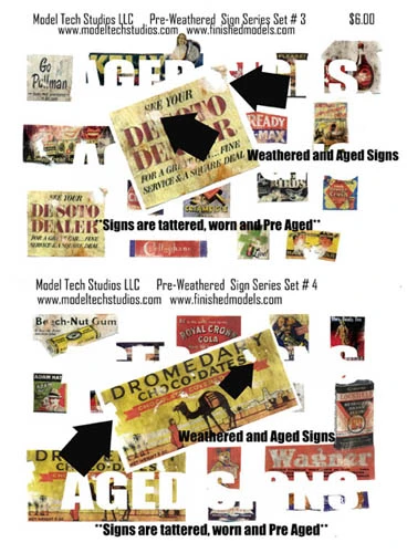 N Scale Detail Advertising Signs, Old, Tattered & PRE WEATHERED, Variety Set 3 & 4 3 N Scale Detail Advertising Signs, Old, Tattered & PRE WEATHERED, Variety Set 3 & 4